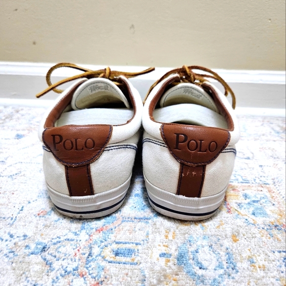 Polo Vaughn by Ralph Lauren Canvas Leather Upper White Sneakers Men's Size 11D. - Picture 4 of 9